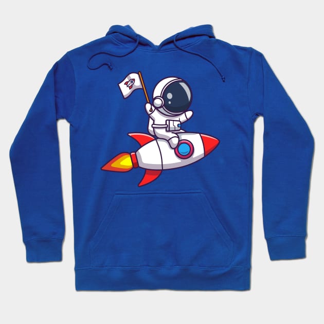 Cute Astronaut Riding Rocket And Holding Flag Cartoon Hoodie by Catalyst Labs